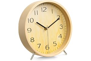 Navaris Analog Wooden Clock - Silent Movement Round Battery Operated Wood Clock for Desk Tabletop Countertop Shelf - Bedside 