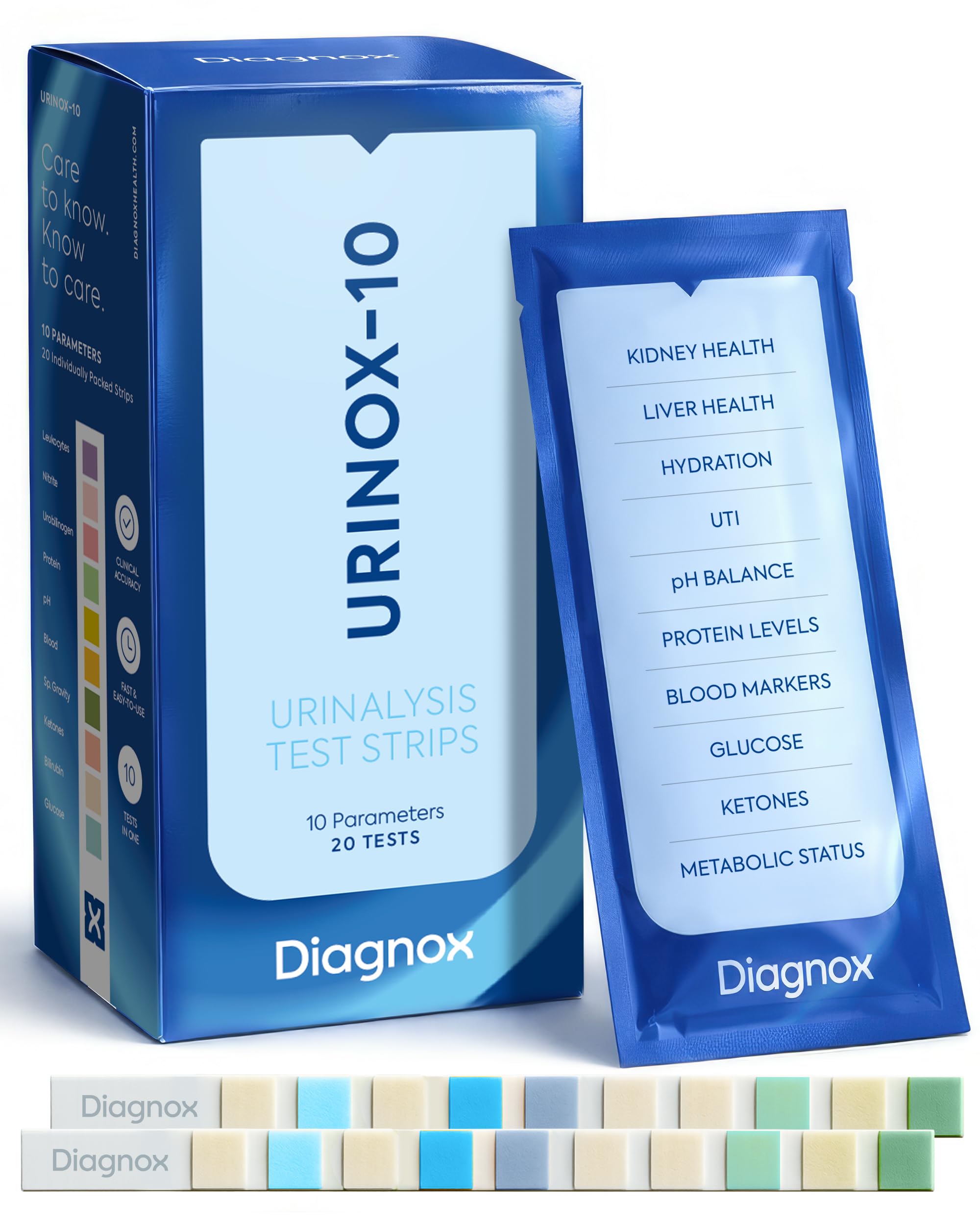 Urinox-10 Urinalysis Strips - Individually Packaged Urine Test Strips for Longer Shelf Life - 20 Professional Tests for 10 Parameters