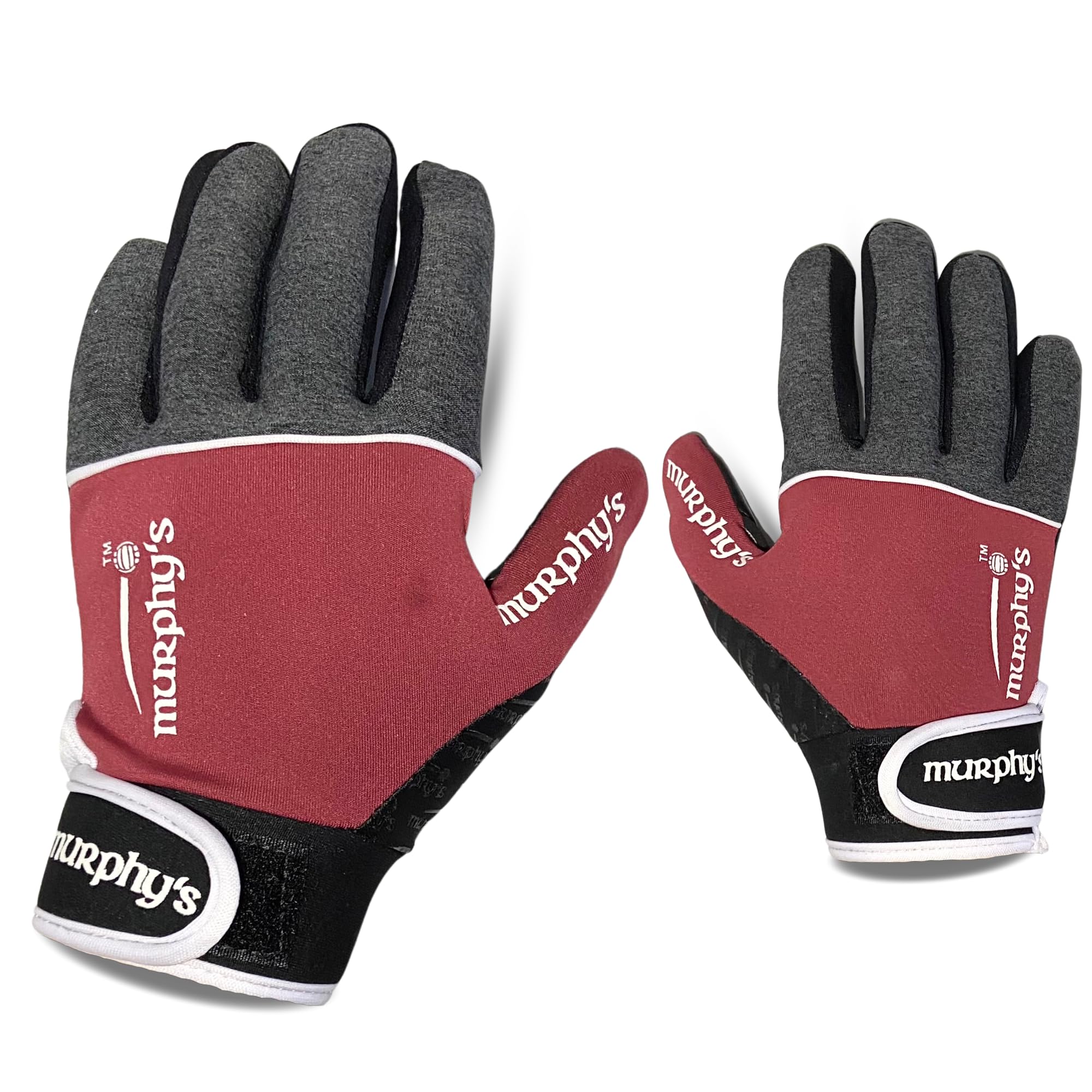 Murphys V2 Gaelic Football Gloves, Premium Latex Field Players Mittens, Durable Hook and Loop Closure, Grey and Red, 6 / Under 12Y