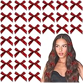 YAEISM 30PCS Bow Hair Clip Wine Red Mini Hair Bows Satin Hair Ribbons Small Coquette Bows Y2K Hair Accessories for Christmas Girls Women