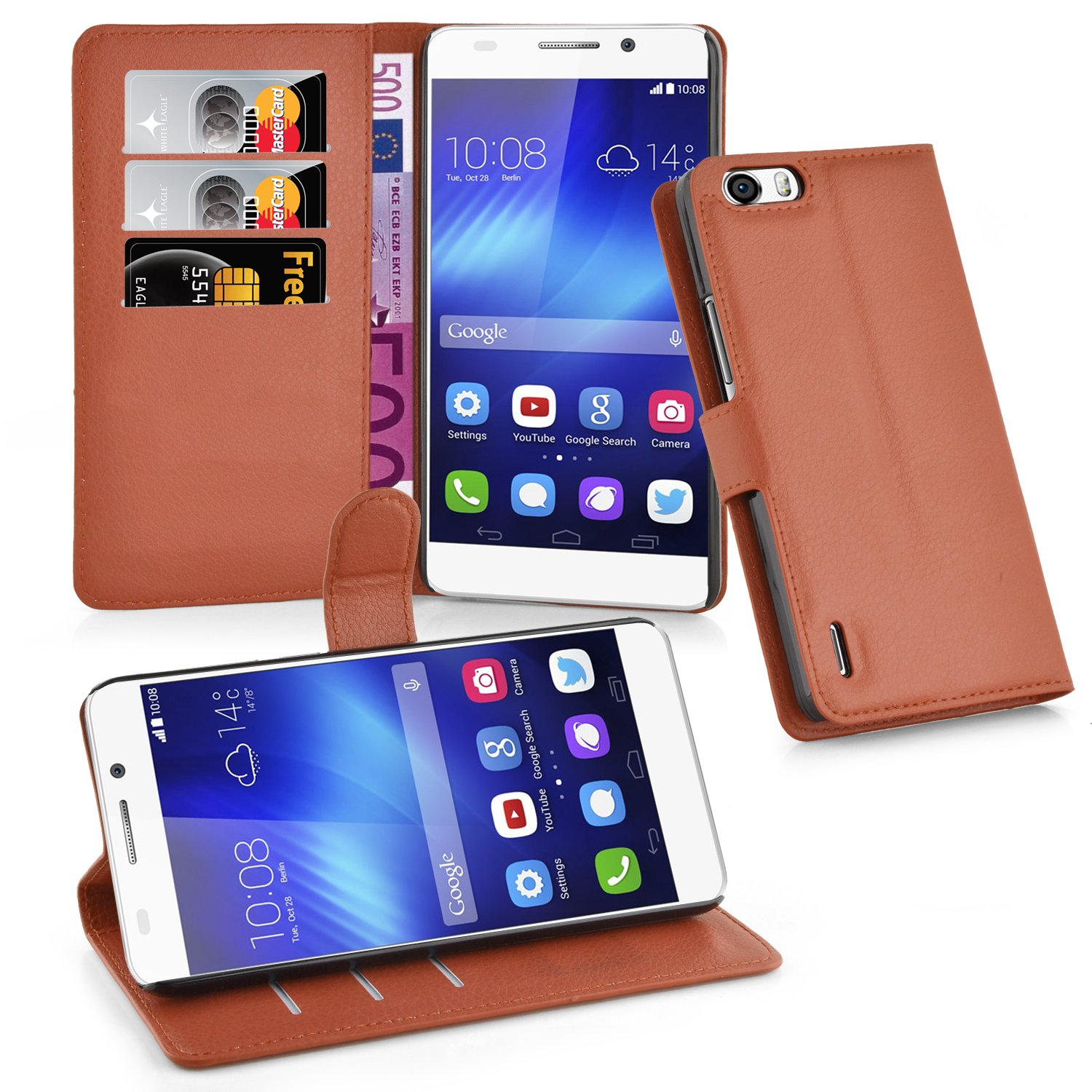 cadorabo Book Case works with Honor 6 PLUS in SADDLE BROWN - with Magnetic Closure, Stand Function and Card Slot - Wallet Etui Cover Pouch PU Leather Flip