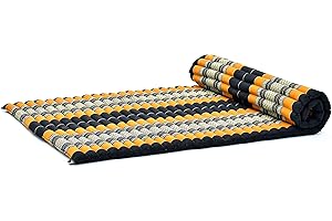 Leewadee - Kapok Roll Mat – Handcrafted Folding Sleep & Relaxation Mattress from Thailand, Ideal as Guest Bed, Camping Mat, Yoga Mat or Traditional Futon, 75 x 39 inches, Black Orange
