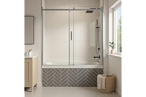 HIGREENA Bathtub Glass Door 56-60" W x 58" H, Bathtub Double Sliding Doors Bypass, Semi-Frameless Bathtub Shower Door with 5/16" (8mm) Thick Tempered Glass, 2 Stainless Steel Handles, Chrome