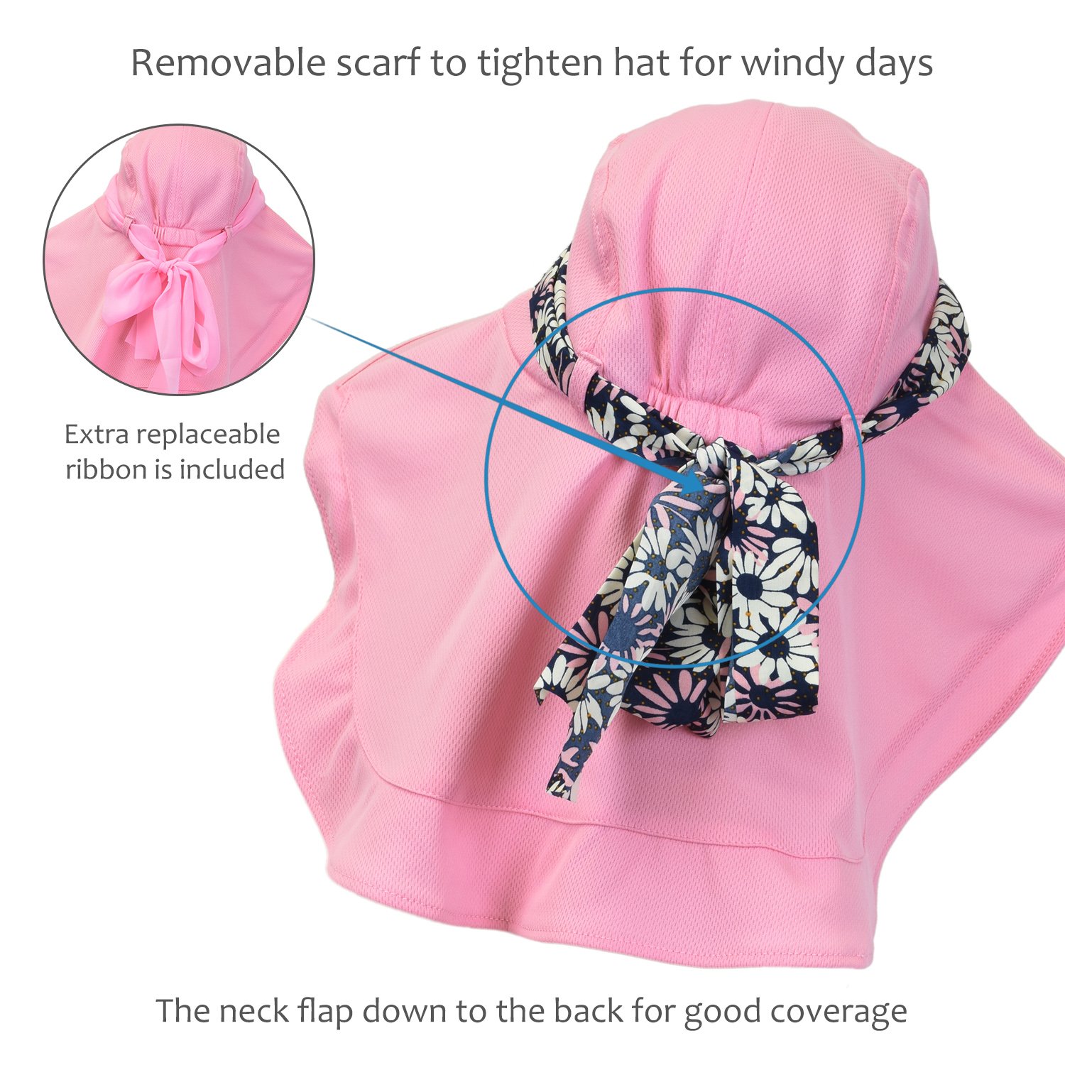 Womens Sun Hats Neck Flap Large Brim UV Protection Foldable Fishing Hiking Beach Cap