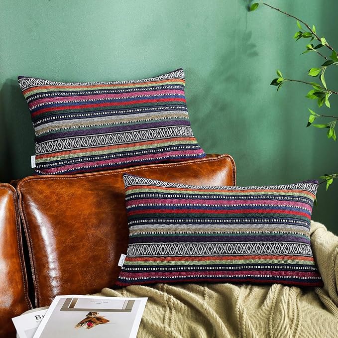 AmHoo Bohemian Retro Stripe Throw Pillow Covers Boho Ethnic