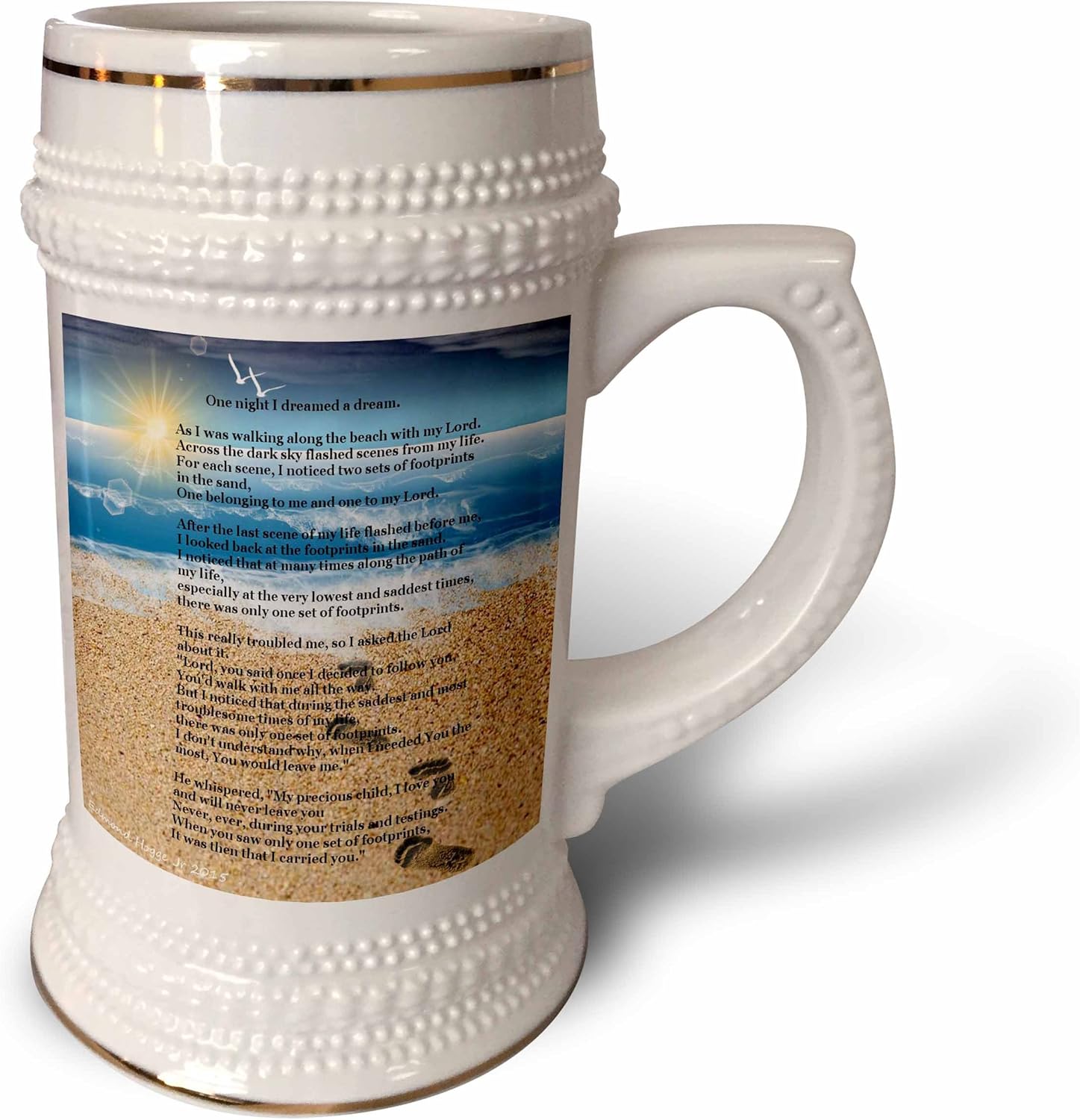 3dRose Footprints in the Sand on Beach with Poem - Stein Mug, 18oz , 22oz, White