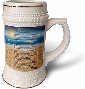 3dRose Footprints in the Sand on Beach with Poem - Stein Mug, 18oz , 22oz, White