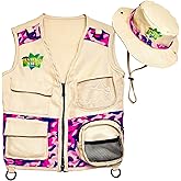 Safari Kidz Outdoor Explorer Kit - Pink Camouflage Cargo Vest and Hat Set, Backyard Nature Adventures, Washable Costume, Age 3+