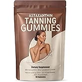 Tanning Gummies for Women &amp; Men with Astaxanthin, Vitamin C, Vitamin E &amp; Beta-Carotene &ndash; Sunless Tanning Supplement, Skin Support for Beach, Travel &amp; Summer Routine, Vegan, Non-GMO, Sugar Free, 60ct