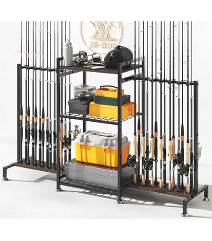 16-Pole Oak Rotating Fishing Rod Reel Display 16 Place Wood Rack : Sports & Outdoors