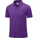MAGCOMSEN Mens Polo Shirts with Pocket Short Sleeve Cotton Pique Collared Shirt Moisture Wicking Golf Shirts Summer Tops Purple XL