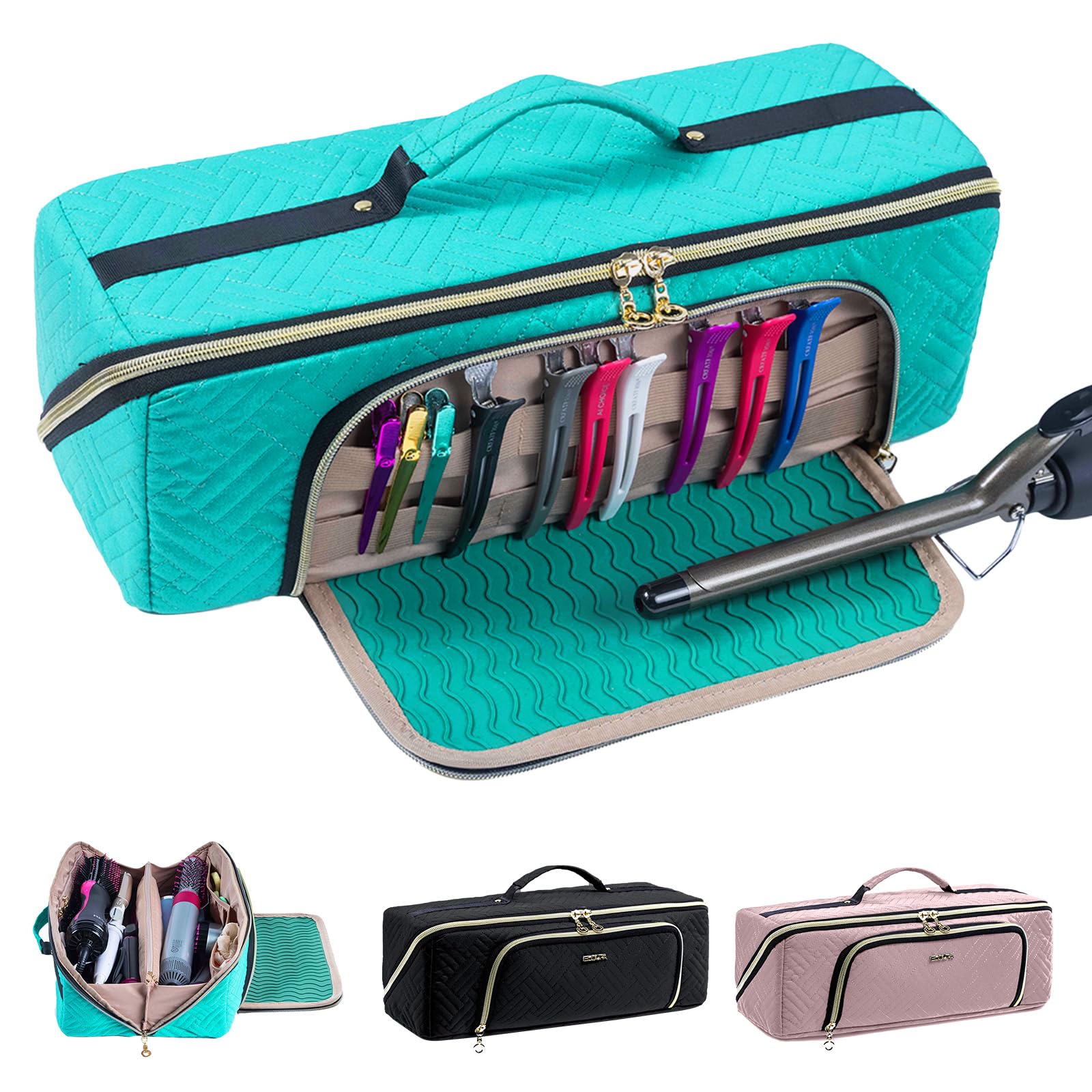 Photo 1 of ELCUPA Large Travel Bag - 2in1 Hair Tools Organizer for Dryer Brush, Flat Irons, Straighteners, Curling Irons, Makeup Bag
