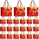 Jetec 45 Pcs Mini Paper Gift Bag Bulk 5.5 x 4.7 x 2.5'' Small Thank You Favor Bag with Handle Bow Ribbon for Valentine Wedding Baby Bridal Shower Birthday Anniversary Party(Red/gold)