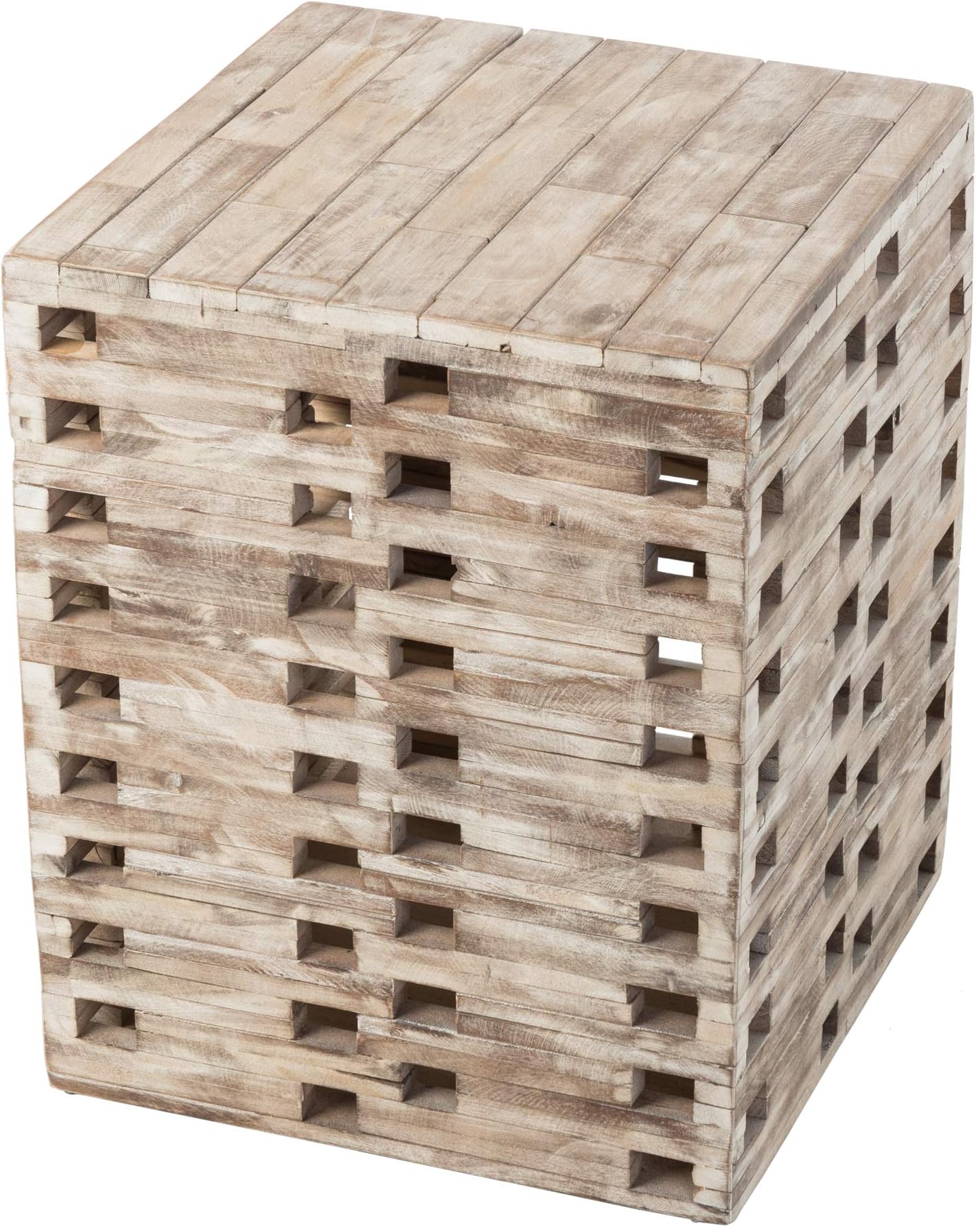 Patio Sense Parker Square Indoor Outdoor Garden Stool Table | Reclaimed Wood | Rustic Cream Design | Ideal for Entertaining, Gardening, and Decor | For Porch, Garden, Lawn, Backyard,Balcony, Apartment