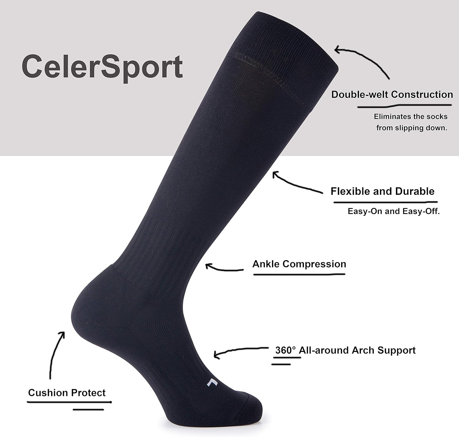 CelerSport 2 Pack / 3 Pack Soccer Socks for Youth Kids Adult Over-The-Calf Socks with Cushion: Clothing