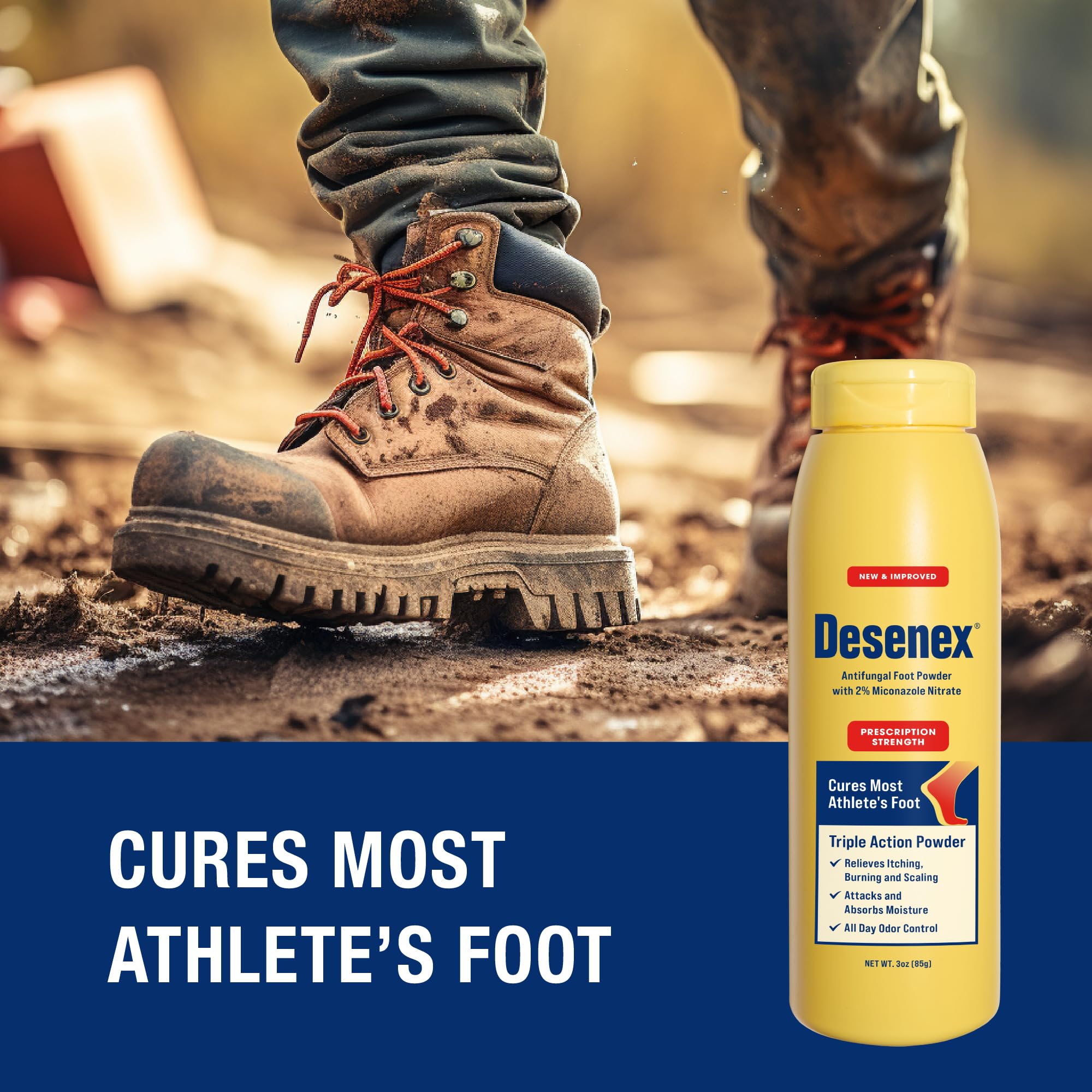 Desenex Anti-Fungal Foot Powder, Cures Most Athlete’s Foot, 2% Miconazole Nitrate, Helps Relieve Itching, Burning and Scaling, Attacks and Absorbs Moisture, 3oz Bottle
