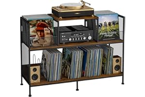 SONYABECCA Large Vintage Record Player Table with 4 Adjustable Dividers, Vinyl Record Storage Cabinet for Up to 350 Albums, Medieval Turntable Stand for Living Room, Bedroom (Patent Pending)