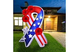 Solsew 5 Ft Memorial Day American Flag Inflatables Decoration with LED Lights Patriotic Ribbon Inflatable Yard Decor Stars and Stripes Blow up Decoration for Outdoor Indoor Yard Garden Decor