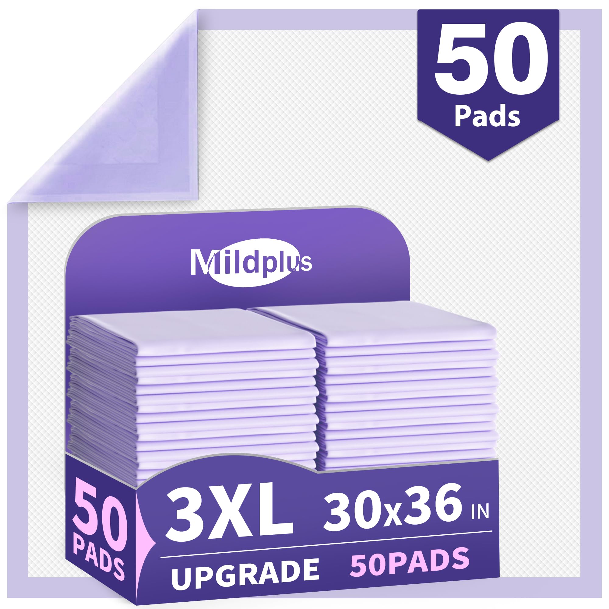 Photo 1 of 110 Grams Heavy Duty Bed Pads 30''X36'', 50 Count MILDPLUS Purple Disposable Underpads with Anti-Slip Film, Extra Large Chucks Pads, 3X Thicker Incontinence Pads for Adults, Kids or Pet