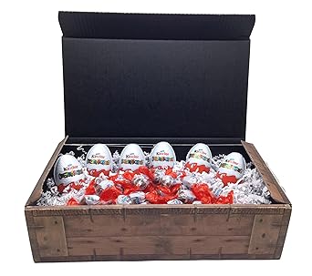 Kinder Schoko-Bons + Überraschungseier (Ü-Ei) Schatztruhe - 300g Schoko-Bons + 6 Ü-Eier in Geschenkkarton mit Schatzkisten Op