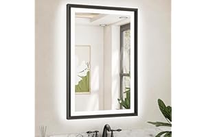 TETOTE Bathroom Mirror with Lights, 36 x 24 Inch Black Metal Framed Frontlit & Backlit LED Vanity Mirror Baroque Antifog, Ste