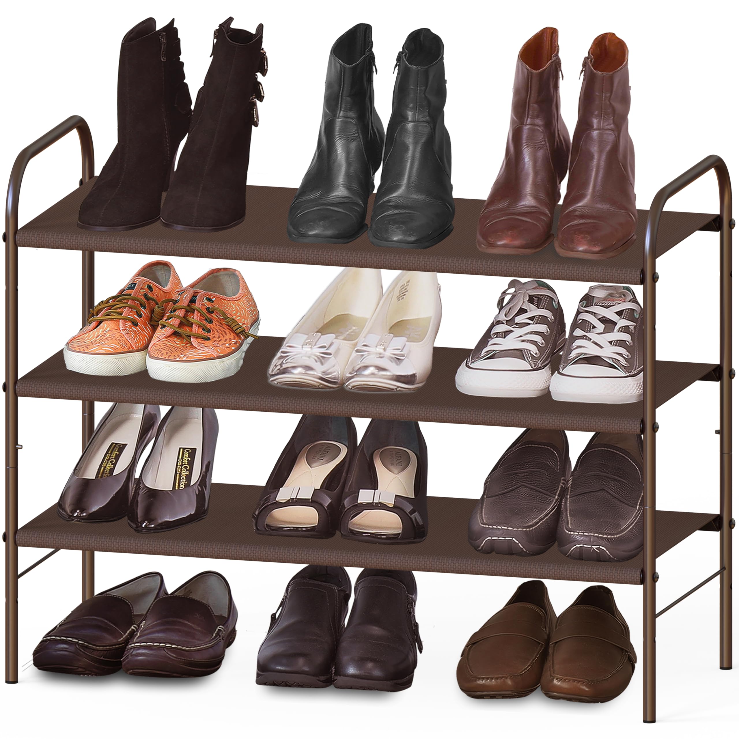 Photo 1 of Simple Houseware 3-Tier Shoe Rack Storage Organizer, Bronze – Space-Saving Shoe Shelf, Holds 9–16 Pairs, Sturdy Metal Frame, Easy Assembly – Closet, Entryway, Bedroom Shoe Storage Solution