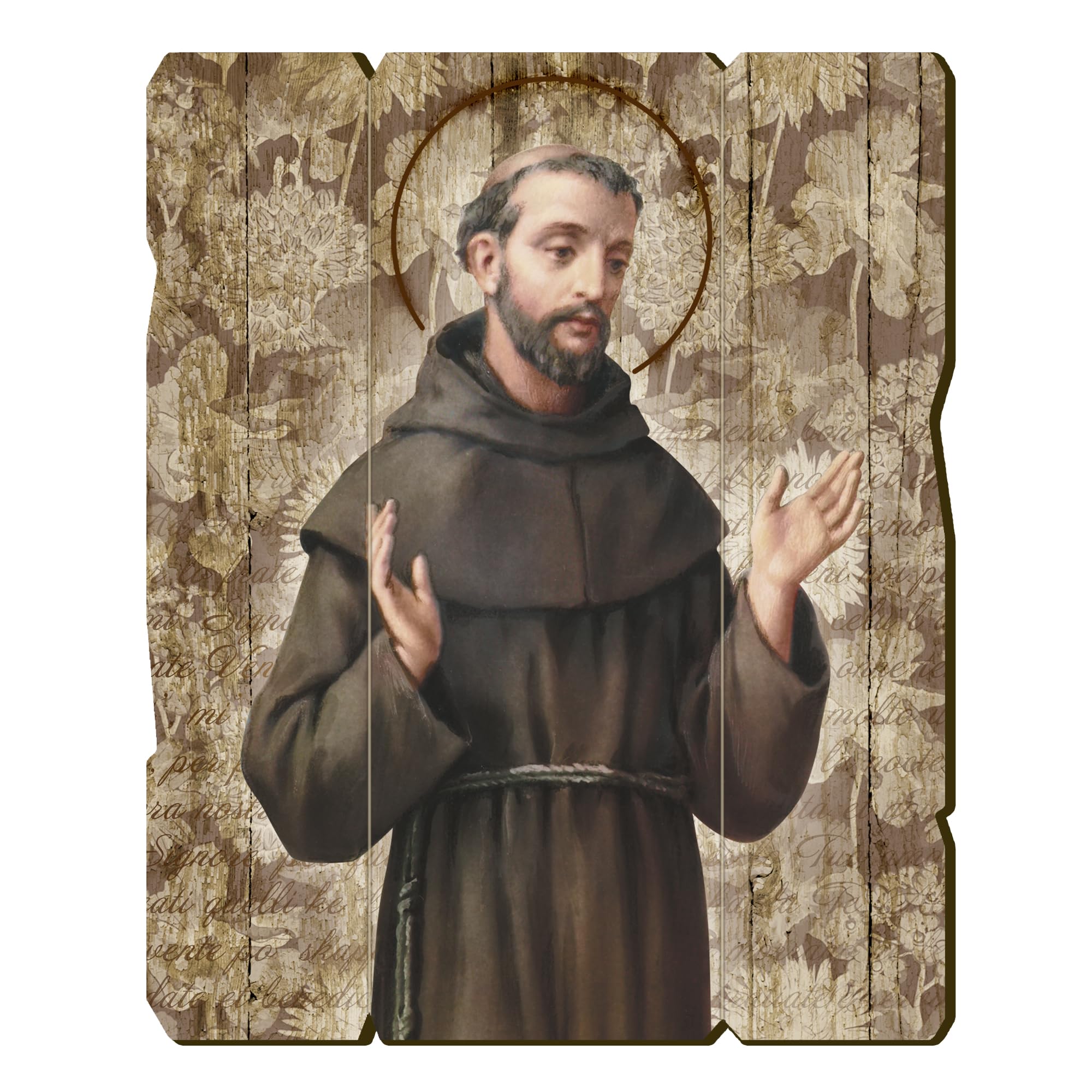 Fratelli Bonella | Vintage Style Wooden Painting of St. Francis 28.5 x 35.5 cm | Made in Italy
