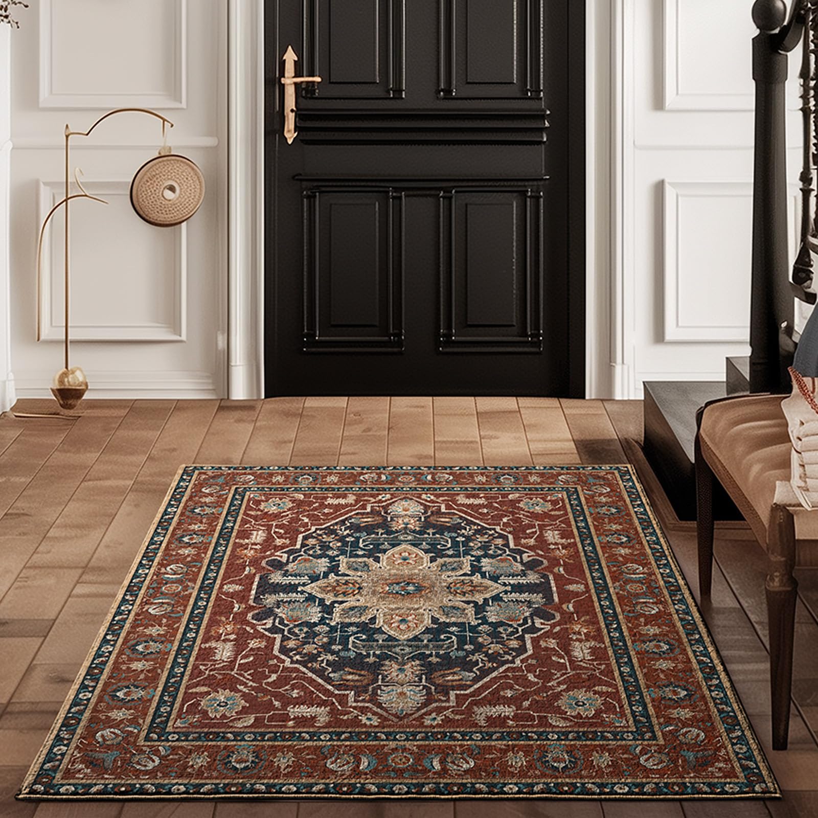 Photo 1 of EVERGRACE Faux Wool Area Rugs 3'x 5' Boho Medallion Rugs for Living Room Indoor Outdoor Rugs for Bedroom Dining Room Entryway Kitchen Low Pile Washable Floor Mat Carpet, Terracotta