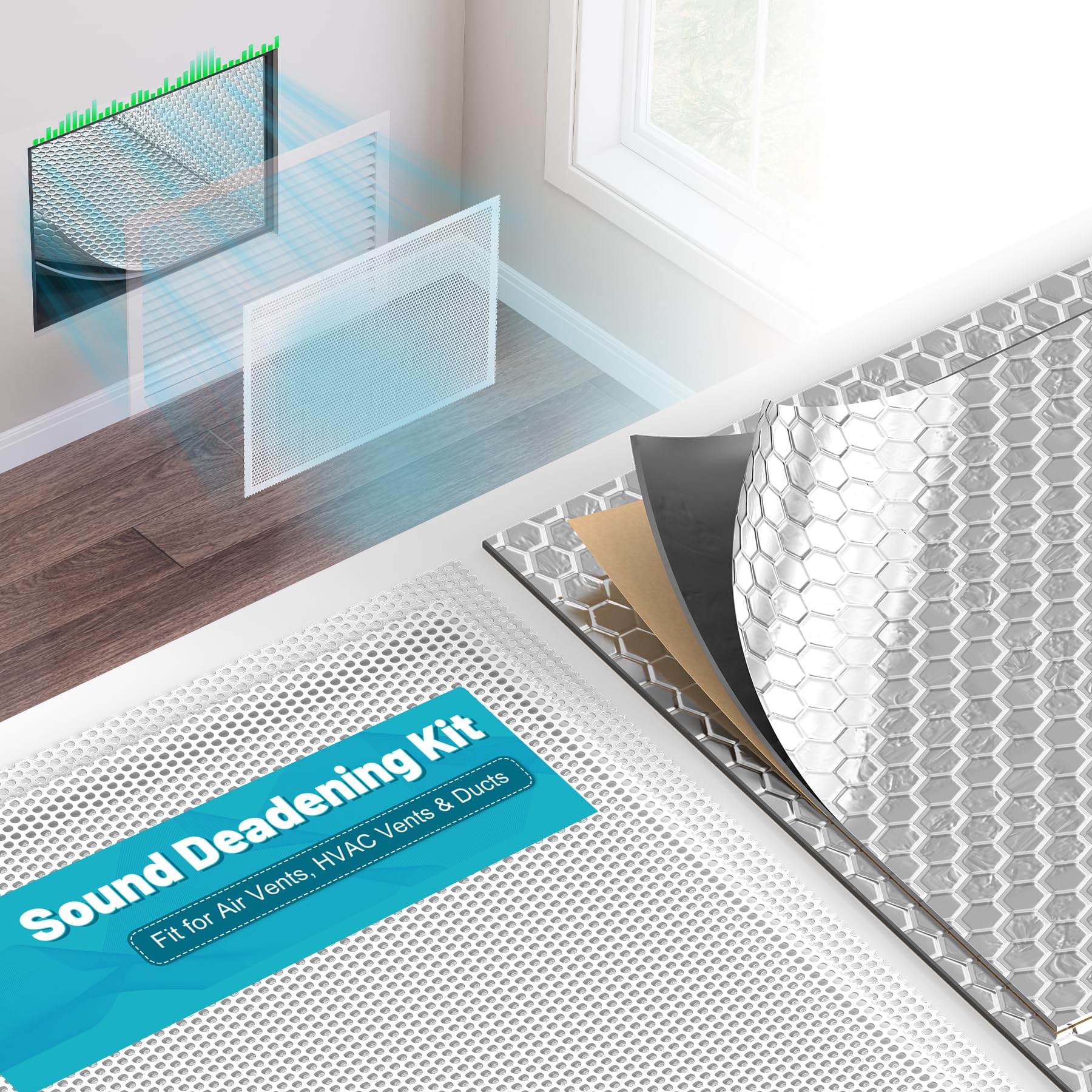 Photo 1 of Chiligent Sound Deadening Kit for Vent, Vibration Damping and Noise Reduction, Soundproofing Mats & Mesh Vent Covers for Air Vents, HVAC Vents & Ducts, White