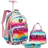 Meetbelify Unicorn Rolling Backpack for Girls Wheels Backpacks for Elementary Student Wheeled Trolley Trip Kids Luggage for Teen Girls with Lunch Box Pencil Case