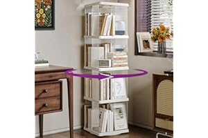 Zream 4 Tiers Rotating Bookshelf Storage Bookcase White Corner Bookcase Spinning Bookshelves Tower Spinning Bookcase Tower Ac