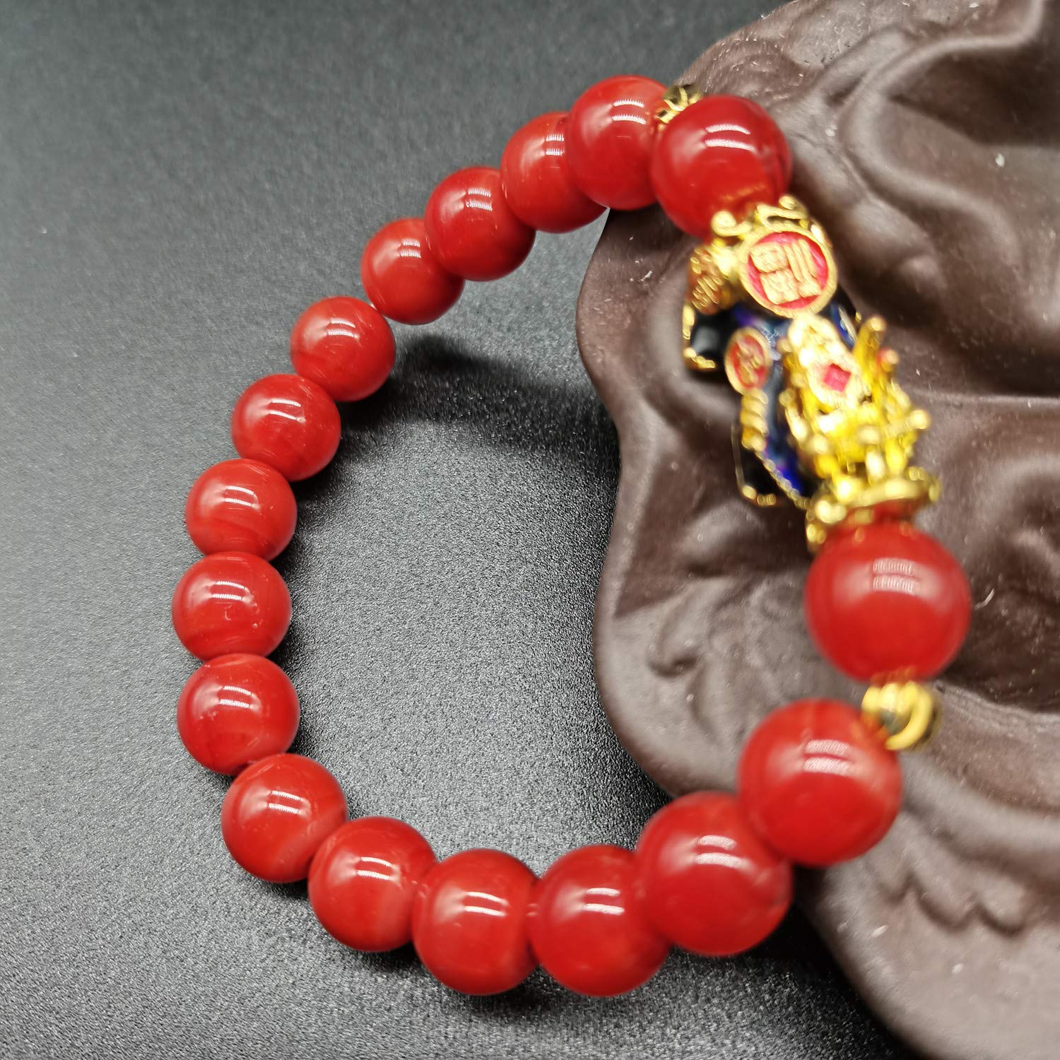 Homelavie Feng Shui Pixiu Bracelet 10mm Amulet Dragon Natural Stone Beads Bracelet Attract Wealth Money and Good Luck