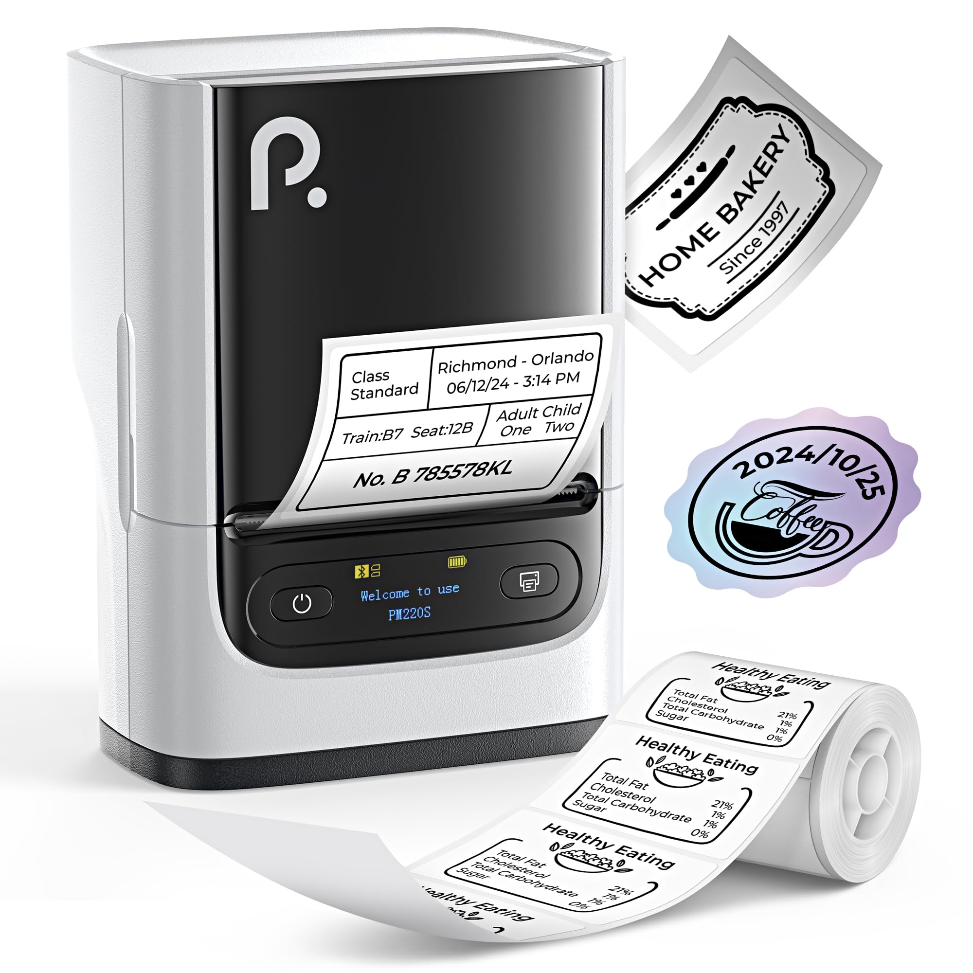 Photo 1 of POLONO PM220S Label Maker Machine with Tape, 2 Inch Bluetooth Thermal Label Printer, Portable Sticker Printer for School, Office, Home, Business, Label Maker with 2'' x1.18'' Labels, White
