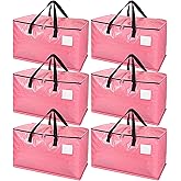 CLRBEATTY 6 Pack Extra Large Moving Bags, Heavy Duty Moving Bag, Storage Bags with Zippers and Carrying Handles, Durable & Sturdy Storage Tote for Packing Clothes Moving Space Saving, Pink