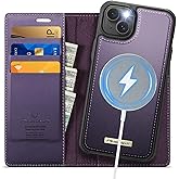 PlusnapX Wallet Case for iPhone 14 Plus Compatible with Magsafe, 2-in-1 PU Leather Flip RFID Blocking Card Holder Stand Shockproof Magnetic Detachable Cover for iPhone 14 Plus Case, Fashion Purple