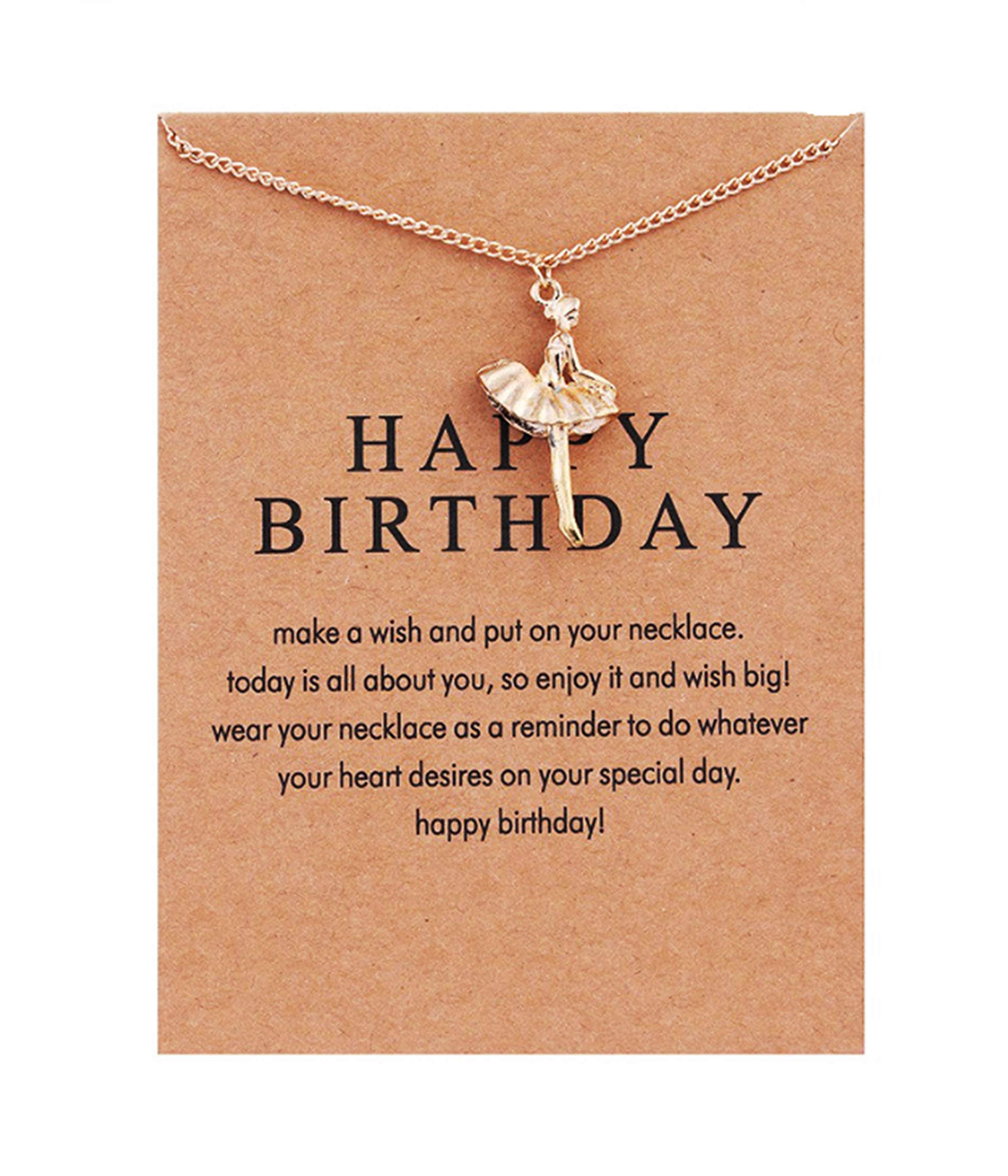 Girls Happy Birthday Gift, Ballet Dancer Necklace, Inspirational Card, Organza Bag
