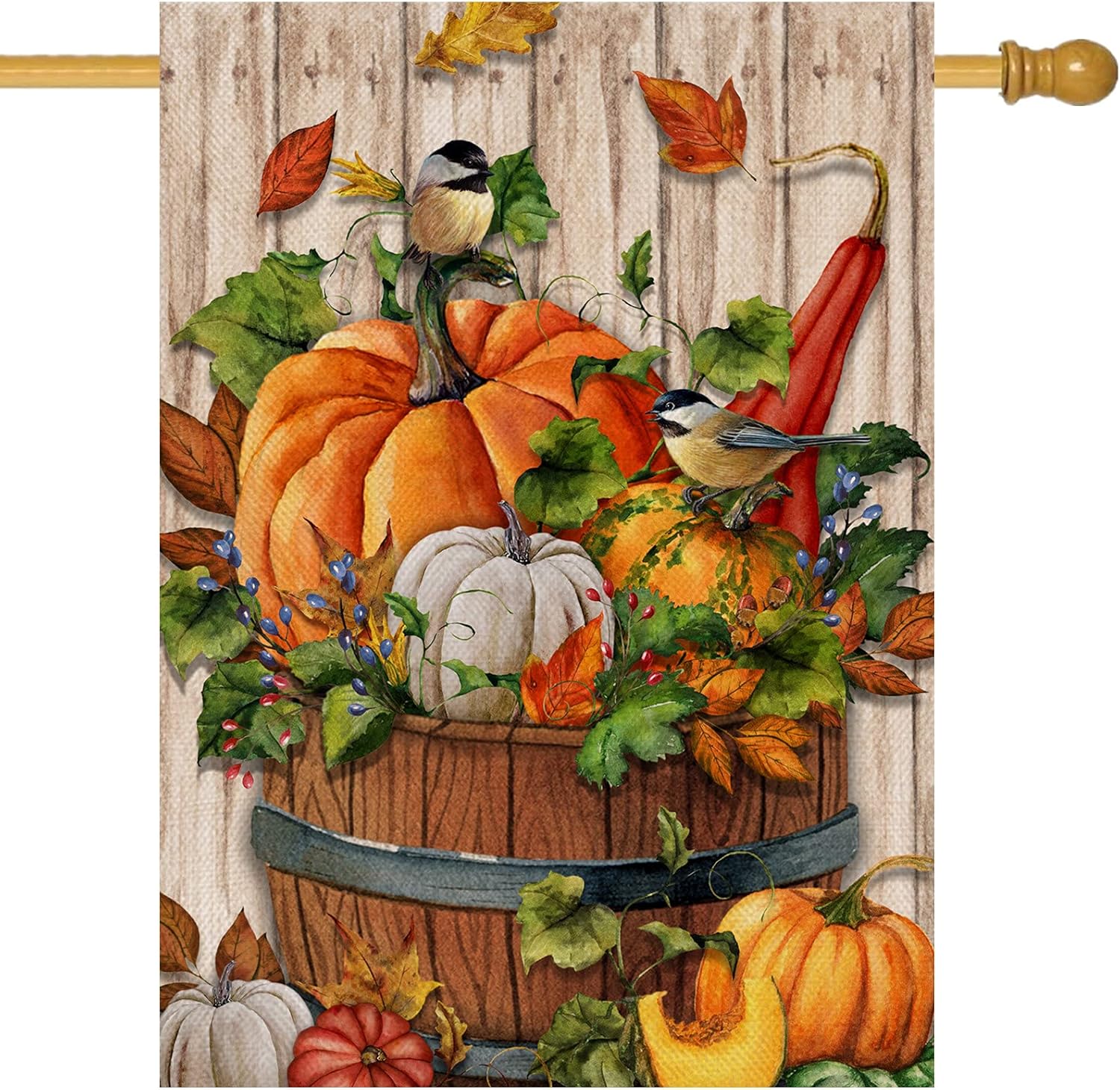 Flags - Covido Home Decorative Pumpkin Gourd Chickadee Large House Flag, Fall Garden Yard Outdoor Welcome Decor Maple Leaves Bird, Autumn Farmhouse Thanksgiving Outside Burlap Decoration Double Sided 28 x 40