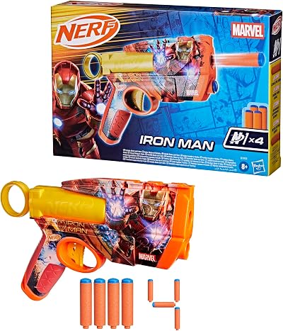 Nerf Marvel Iron Man Dart Blaster 2-Dart Capacity with 4 Darts Ages 8+