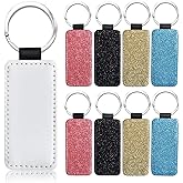 Kalolary 8pcs Sublimation Blanks Keychain Glitter Rectangle Keychain, PU Leather Keychain Heat Transfer DIY Keyring for Valentine's Day Birthday Gift (Gold, Blue, Black, Pink)