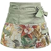 MILCIL Garden Apron for Woman, Serve Apron Cute, Flora Half Apron with 8 Pockets, Valentines Gift for Mom Wife Girlfriend
