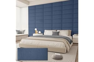 AMOVEO Upholstered Headboard Queen Size, Wall Mounted Headboard, Peel and Stick Headboard, Fabric Headboard in Modern Design, Soundproof Wall Panels, DIY Headboard Panels for Bedroom(9 Panels, 9.84"x23.62")