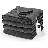 Sunbeam Electric Royal Luxe Microplush Heated Blanket, 12 Heat Settings, 12-Hour Auto Shut-Off, Fast Heating, Warm & Cozy, Machine Washable, Night Fog Color, Full (84" x 72")