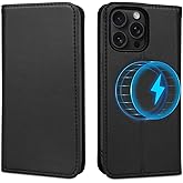 Wallet Case for iPhone 15 Pro 6.1", Genuine Leather Flip Folio Case Compatible with Magsafe, RFID Blocking Magnetic Card Holder Kickstand Protective Cover Men Women for iPhone 15 Pro 2023 - Black
