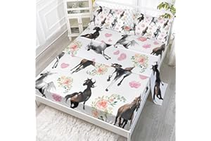 Smell Sunshine Kids' Horses Flowers Sheet Set - 4 Pcs (1 Flat, 1 Fitted, 2 Pillowcases) - Twin