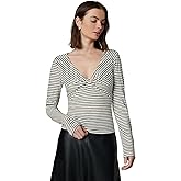 JOE'S JEANS Women's The Ava Stripe Twist V Neck Top