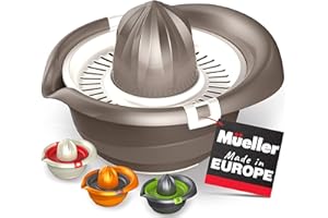 MUELLER AUSTRIA Mueller Citrus Lemon Orange Juicer, Hand Squeezer Rotation Press, Manual Juicer with Easy Pour Spout, European Made, Dishwasher Safe, Mocha