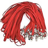 Bird Fiy Red Lanyards 100 Pack Bulk Badge Lanyards with Clip Neck Flat Lanyard with Badge Lanyard Bulldog Clip