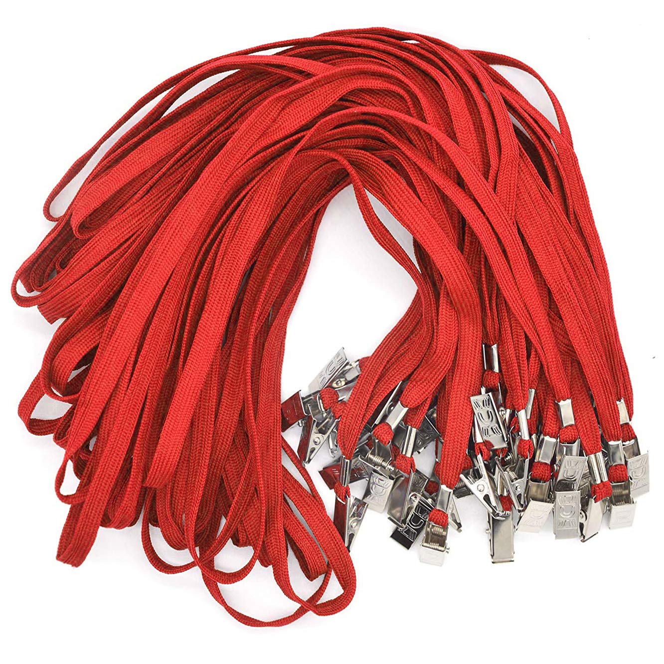 Bird Fiy Red Lanyards 100 Pack Bulk Badge Lanyards with Clip Neck Flat Lanyard with Badge Lanyard Bulldog Clip