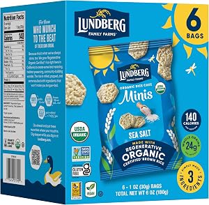 Lundberg Organic Rice Cake Minis Sea Salt - Organic Whole Grain Brown Rice, Gluten Free, 6 x 1oz