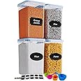 Chef's Path Extra Large Airtight Food Storage Containers with Blue Lid Color, Pack of 6, Kitchen and Pantry Canisters for Flour, Sugar, and Baking Supplies, Includes Measuring Spoons, Labels, and Pen